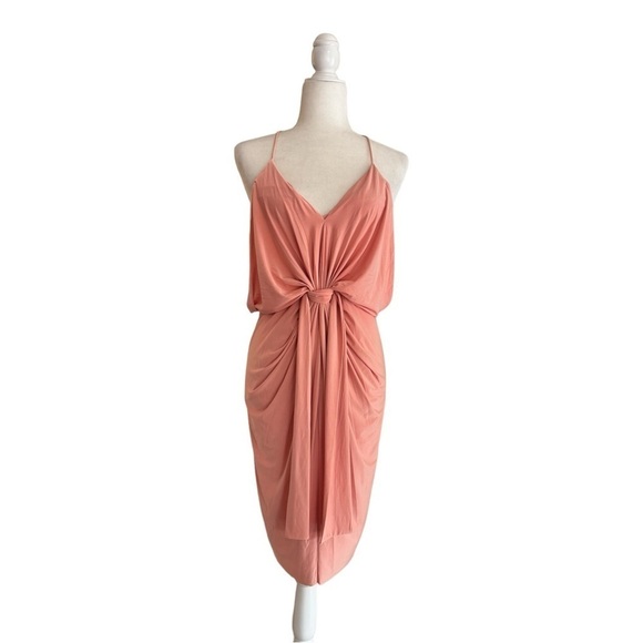 MISA Apricot Pink Domino Dress Draped Front Knee Length Women Party Cocktail NEW - Picture 1 of 16